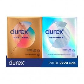 Pack Durex Real Feel Sin Látex 24 + Durex Invisible Extra Sensitivos 24