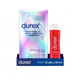 Pack Durex Invisible Extra Lubricado 12 + Lubricante Play Fresa 50 ml
