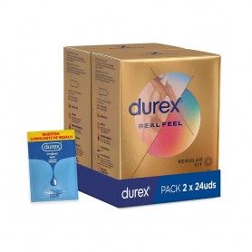 Pack x 2 Preservativos Real Feel 48 unidades Sensitivos Sin Látex con Regalo de Muestra Lubricante- Durex