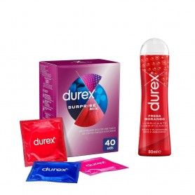 Pack Durex Surprise Mix 40 Condones + Lubricante de Fresa 40 ml - Durex