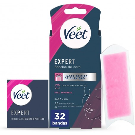 Pack Veet Expert 64 Bandas para Depilación Facial + Neceser