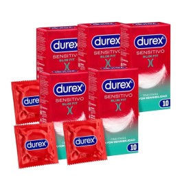 Pack x5 Preservativos Durex Sensitivo Slim Fit, Fino para Mayor Sensibilidad, 10 condones Talla Pequeña