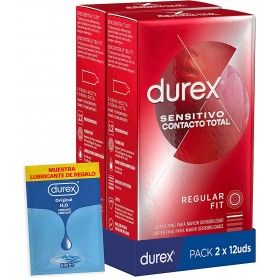 Pack x2 Preservativos Super Finos Contacto Total - Durex (Muestra lubricante regalo)