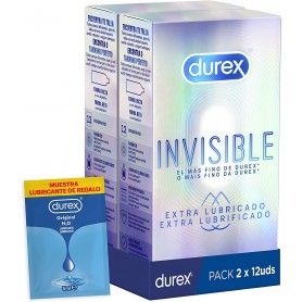 Pack x2 Preservativos Invisibles Sensitivos 2x12 condones - Durex (Muestra lubricante regalo)