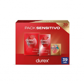 Durex Pack Preservativos Sensitivo Suave + Sensitivo Contacto Total + Real Feel Sin Latex - 39 condones - Durex