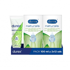 Pack x2 Preservativos Durex Naturals + 1 Durex Naturals H2O Lubricante Base Agua 100ml